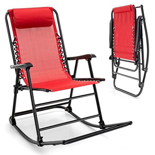 NRFJFOP Patio Camping Rocking Chair Folding Footrest Lightweight Outdoor Red