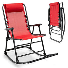 NRFJFOP Patio Camping Rocking Chair Folding Footrest Lightweight Outdoor Red
