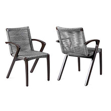 Armen Living Nabila Outdoor Dark Eucalyptus Wood and Grey Rope Dining Chairs - Set of 2
