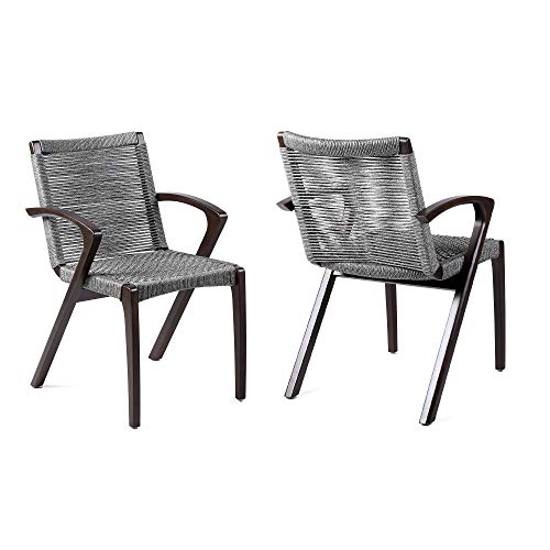 Armen Living Brielle Outdoor Dark Eucalyptus Wood and Grey Rope Dining Chairs - Set of 2