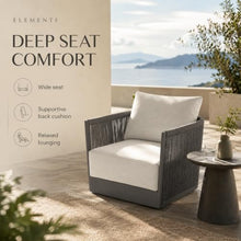Outdoor Lounge Chair Elementi Capri Patio Lounge Chair, Aluminum and Rope Outdoor Armchair with Canvas Granite 5402 Cushions, Dark Gray Frame, 31.7 x 29.9 x 25.6 in