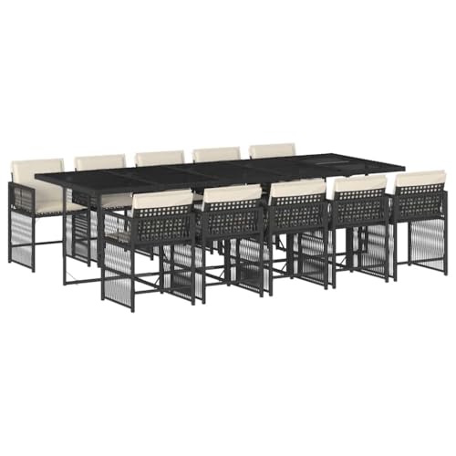 Todiikf 11 Piece Garden Dining Set Black Poly Rattan Outdoor Furniture with Large Tempered Glass Table and Foldable Chairs for Patio Backyard Terrace Balcony Seating for 10