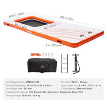 VEVOR Inflatable Floating Dock 15x6.5FT with Trampoline Mesh Pool White + Orange