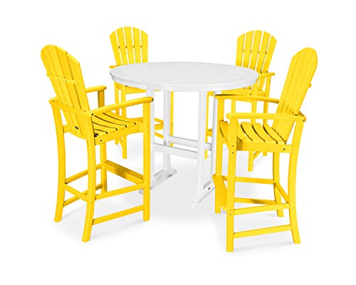 POLYWOOD® Palm Coast 5-Piece Round Bar Set in Lemon/White