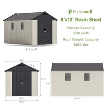 Patiowell 8x12 FT Resin Outdoor Storage Shed with Floor, Beige