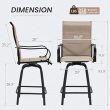HOMREST Outdoor Swivel Bar Stools Set of 8, High Patio Swivel Bar Chairs with Padded Back & Seat, All-Weather Textilene Tall Patio Chair with Curved Armrest & Metal Footrest for Outside,Light Brown