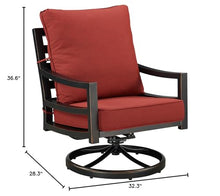 Oakland Living Pair of Black Aluminum Patio Deep Seating Swivel Rocker Club Chairs with Red Cushions