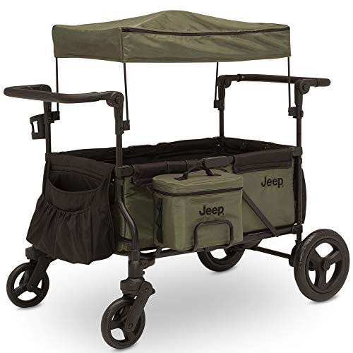 Delta Children Jeep Deluxe Wrangler Stroller Wagon with Cooler Bag and Parent Organizer Black/Olive Green