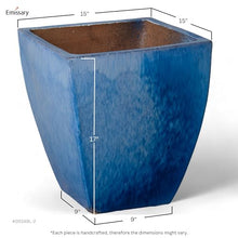 Emissary Home and Garden Square Stoneware Planter (Teal, 19" x 19" x 21") (Blue, 15" x 15" x 17")