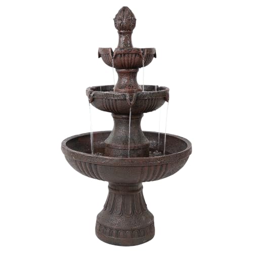 Sunnydaze 43” Flower Blossom 3-Tier Outdoor Water Fountain, Electric, Earth