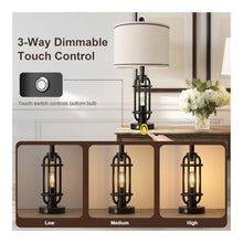 WOAITIANTIAN Desk Lamps Industrial Table Lamps Set of 2 with USB A+C Ports, Black Metal Nightstand Lamps for Bedroom Living Room