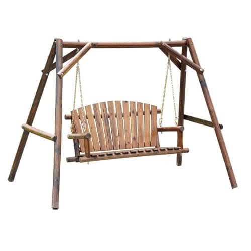 DYUNCZ 2-Seat Porch Swing with A-Frame Stand, Patio/Garden Swing, Slatted Seat, Bearing Capacity 300kg, for Outside Yard, Garden, Deck, Poolside