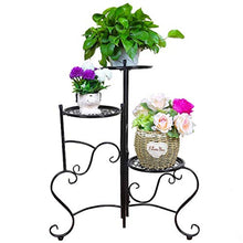 RWGOVLU 3-Level Plant Stand, Folding Flower Pot Holder for Outdoor, Indoor, Wrought-Iron Stand, for 3 Flowerpots for House, Garden, Terrace and Garden,Black