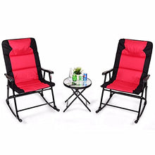 3 PCS Outdoor Folding Rocking Chair Table Set Bistro Sets Patio Furniture Red Outdoor Furniture