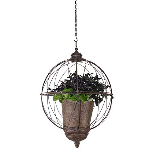 MY SWANKY HOME Luxe Round Sphere Open Globe Hanging Planter Iron Metal Wire Cage Outdoor Basket