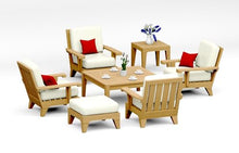 WholesaleTeak Teak Wood 7 Pc Lounge Chair Set: 4 Lounge Chairs, Ottoman, Square Coffee Table & Side Table with Cushions in Outdoor Fabric #5404 Canvas Natural