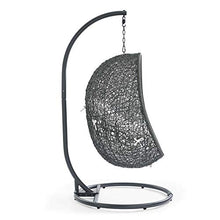 Modway Hide Wicker Rattan Outdoor Patio Porch Lounge Egg Swing Chair Set with Stand in Gray White