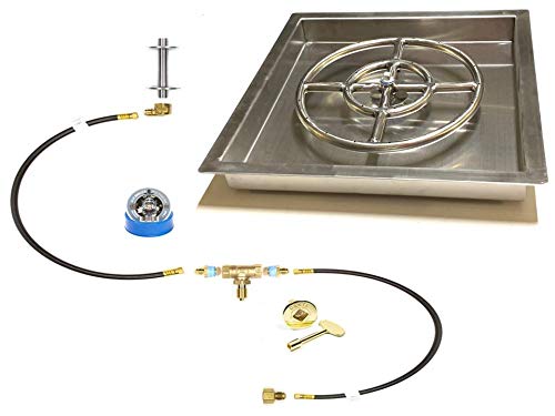EasyFirePits Pre-Plumbed Natural Gas/Propane Gas Fire Pit Ring Burner Pan & Full Combo Connection Kit (16.00, 12" Ring Square Pan)