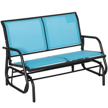 leoglint 2-Person Outdoor Chair Outdoor Glider Bench, Patio Double Swing Rocking Chair Loveseat w/Powder Coated Steel Frame for Backyard Garden Porch, Blue