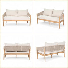 Merax Outdoor Patio Loveseat Sofa with 4 inch Thick Cushion, Bohe Style Acacia Wood Outdoor 2-Seater Sofa Couches for Garden Backyard Poolside, Patio Furniture Sofa for 2, Light-Brown Rope