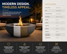 Golden Flame 42 Inch Round Natural Gas Fire Pit – GFRC Outdoor Fire Bowl with 65,000 BTU Stainless Steel Burner, Push Button Ignition & Protective Cover – Modern Patio Fire Table – Sand
