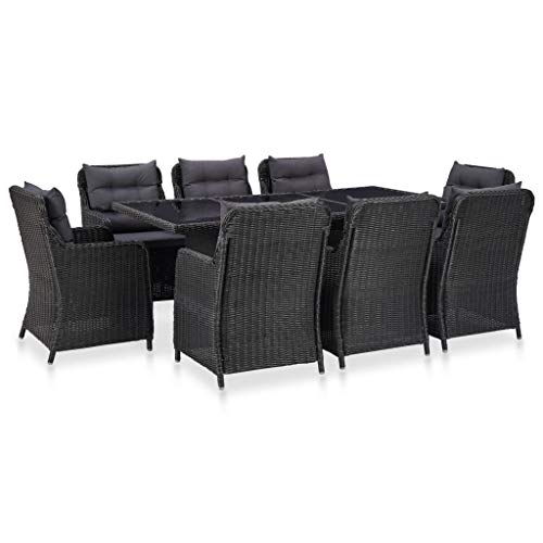 AJSEOYBS Outdoor Patio Set,Outdoor Garden Furniture,9 Piece Patio Dining Set Poly Rattan Black,for Deck, Patio, Garden, Poolside, Backyard