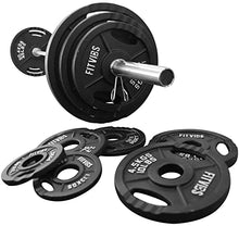 Signature Fitness Cast Iron Olympic 2-Inch Weight Plates + 7FT Olympic Barbell 300LB Set with Barbell