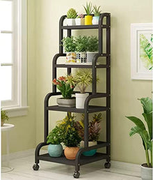 ZOCWJK Indoor Plant Stand Rolling Plant Shelf, 4 Tier Tall Flower Stand Ladder Flower Pots Holder with Rear Bar,Corner Plant Storage Display Rack for Balcony Living Room Garden,A-50x50x140cm