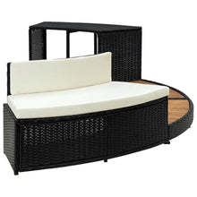 PHGTYUK Spa Surround Black and Natural Wood with Cushioned Mini Sofa and Ample Storage for Outdoor Hot Tub, Durable Poly Rattan and Acacia Wood Design Fits Up to Six People