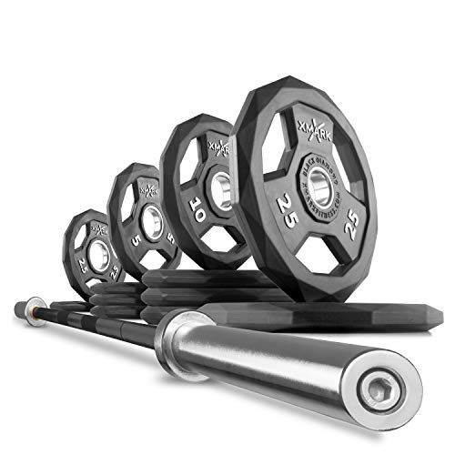 XMark Black Diamond Olympic Weight Plates and Barbell Set