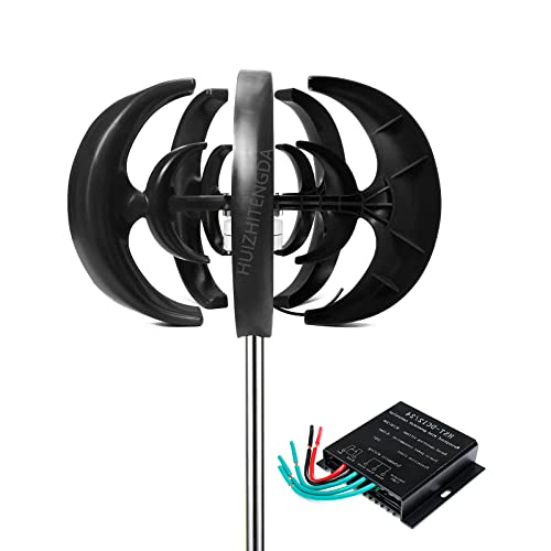 HUIZHITENGDA 12V 24V 48V 2000W Wind Turbine Kit, 5 Blade Wind Power Generator W/Controller Portable Wind Power Turbine Generator for Home, Outdoor, Garden Lighting (Black),24V