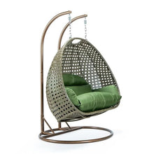 LeisureMod 2 Person Wicker Egg Chair Indoor Outdoor Lounge Dark Green