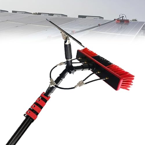 Ostreemaner Photovoltaic Panel Cleaning Brush, Water Supply Window Cleaning Kit, 180 Rotatable Solar Cleaning Tool with Rubber Scraper and Cleaning Brush,9M