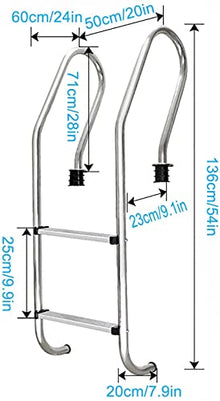 Scpantkend Stainless Steel Pool Ladder, Entry and Exit System for In-Ground Swimming Pools with Full Set Accessories