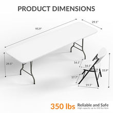 Elevon Folding Table Set with 10 White Folding Chairs,8 Feet Heavy Duty Fold-in-Half Utility Table Sets for Picnic, Event, Training, Outdoor Activities, at Home and Commercial Use