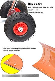 Snow Shovel with Wheels Metal Rolling Wheeled Snow Shovel Pusher with Multi-Angle Heavy Duty Large Blade Plow Height Adjustable Handle for Doorway Driveway Or Pavement Clearing Snow Pusher