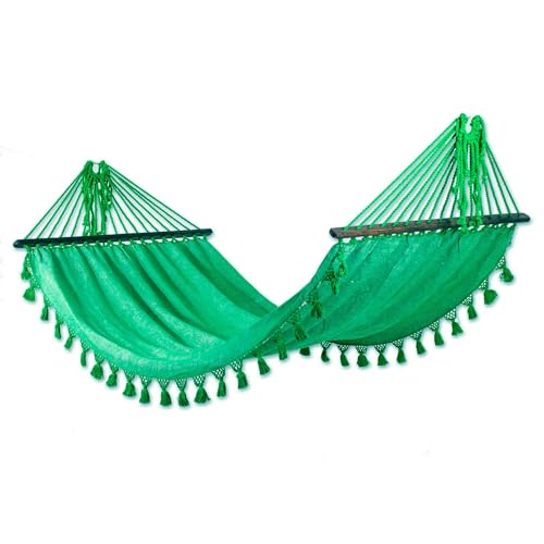 NOVICA Handmade Artisan Cotton Hammock Take Me to the Forest Single Green