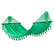 NOVICA Handmade Artisan Cotton Hammock Take Me to the Forest Single Green