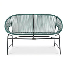 Seeheool CONDESSA Outdoor Patio Wicker Love SEAT, Green PE Rattan & Iron Frame, Set of 1
