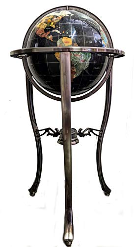 Unique Art Since 1996 Black Pearl Swirl Floorstanding Gemstone Globe with Silver Tripod Stand