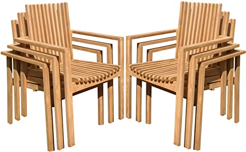 TeakStation Qty 6 - Grade-A Teak Wood Luxurious Solo/Single Clipper Stacking Arm Chairs #36CPAA