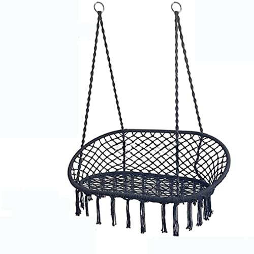 QUGURLID Hammock Chair 2 Seat with 2 Sets of Suspension Accessories, Hanging Cotton Ropes, Metal Frame,Swing Hanging Chair,for Hammock Stand (b)