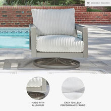 Signature Design by Ashley Moonlight View Contemporary Nuvella Weather Resistant Fabric Outdoor Swivel Chair with Zippered Removable Cushions, Light Gray & Beige