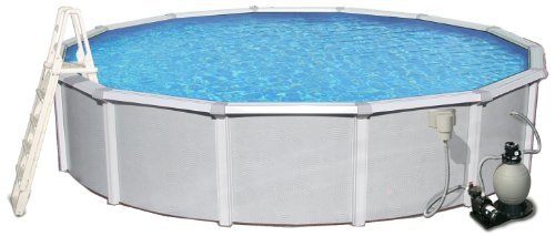 Blue Wave Samoan 27-ft Round 52-in Deep 8-in Top Rail Metal Wall Swimming Pool Package Gray