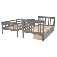 BIADNBZ Twin Over Twin Bunk Bed with Stairs and Storage Drawers Grey