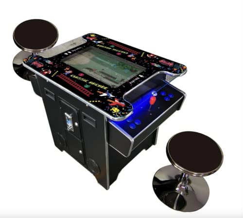 TOP US VIDEO ARCADES Full Size Cocktail Arcade Machine 2 Player 412 Games 22" LCD with Stools Black