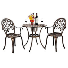DUYHBAWRS European Cast Aluminum Outdoor 3 Piece Patio Bistro Set of Table and Chairs with Ice Bucket Bronze Furniture