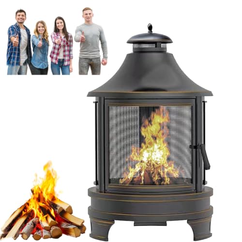 Firepits for Outside – Outdoor Chiminea & Patio Fireplace, 15-Minute Quick Assembly, Removable Ash Pan, Smoke Deflector, No Smoke Blowback, Cozy Warmth for Garden