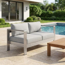 Outdoor Escape Gray Fabric, Aluminum Outdoor Patio Loveseat for Comfortable Seating, Durable Frame, Comfortable Cushions, Sturdy Design