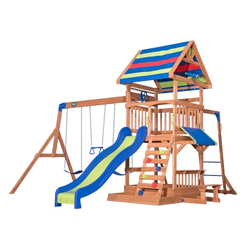 Backyard Discovery Beach Front Cedar Swing Set with Monkey Bars Multicolor